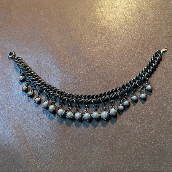 Vintage pearl bead charm bracelet white silver boho antique layering art deco - Picture 6 of 7